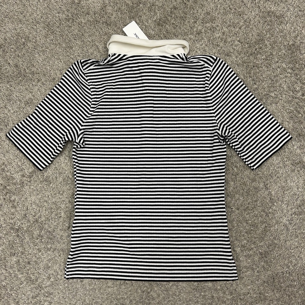 Spanx Rib Polo Top Womens Small Black White Stripe Stretch New with Tags NWT - Picture 3 of 9